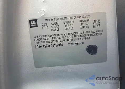 2013 Chevrolet Impala Ls z USA, uszkodzony, nr VIN 2G1WA5E3XD1117014